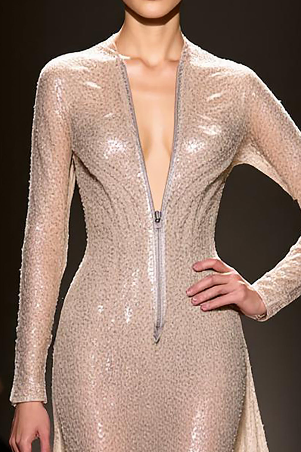 A-Line Champagne V-Neck Backless Evening Dress