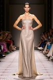 Strapless Champagne A-Line Sequin Corset Evening Dress with Cape