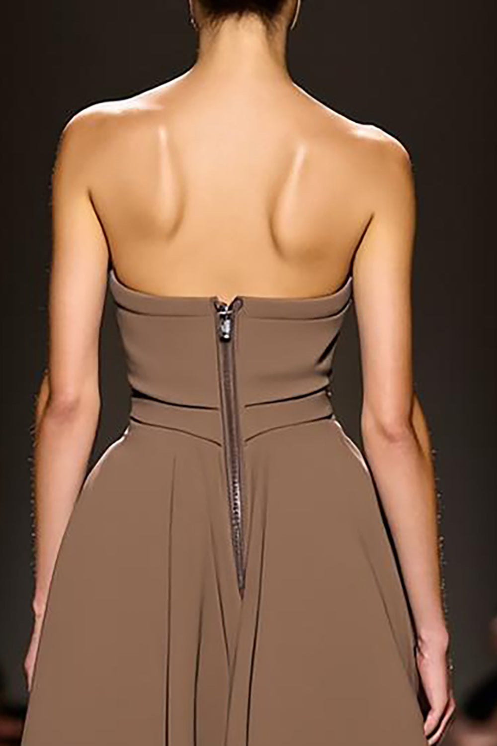 Coffee A-Line V-Neck Satin Evening Dress with Slit