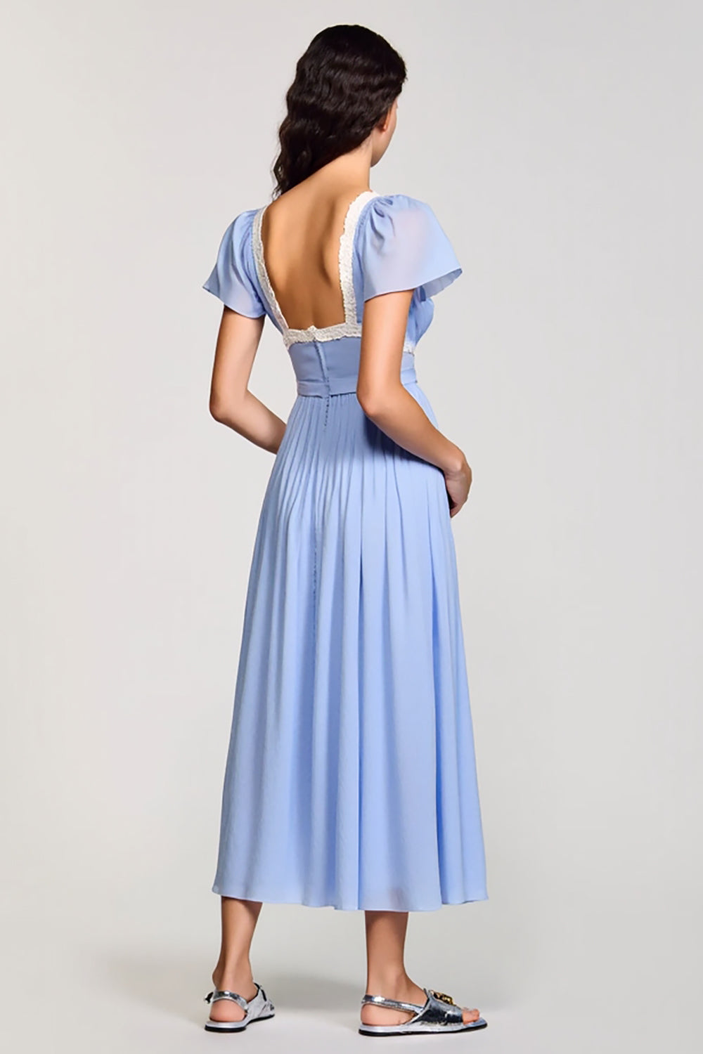 A Line Ligh Blue Long Wedding Guest Dress With Sash