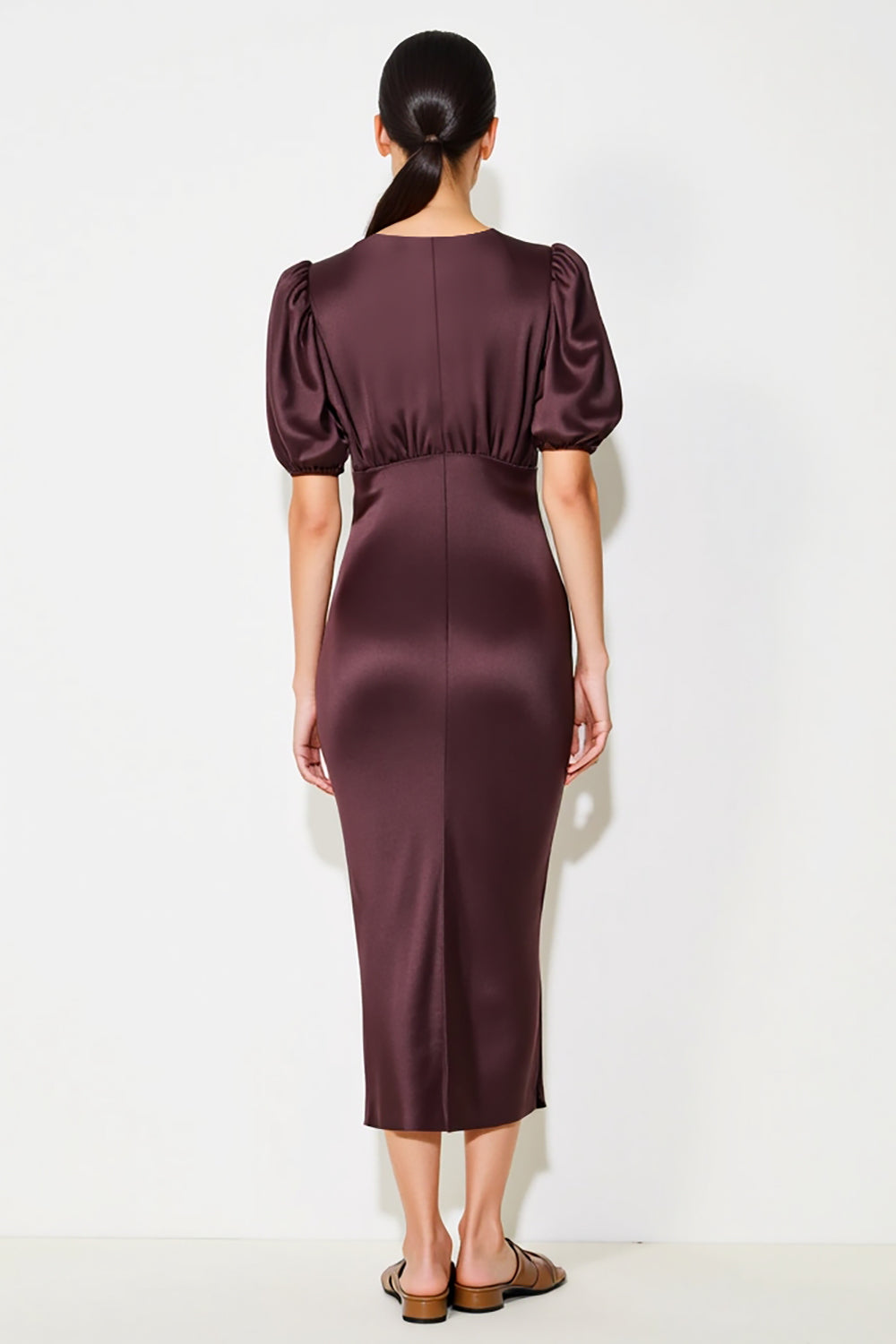 Dark Red Sheath Midi Wedding Guest Dress