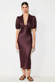 Dark Red Sheath Midi Wedding Guest Dress