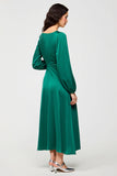 Long Sleeve Square Neck Green Wedding Guest Dress