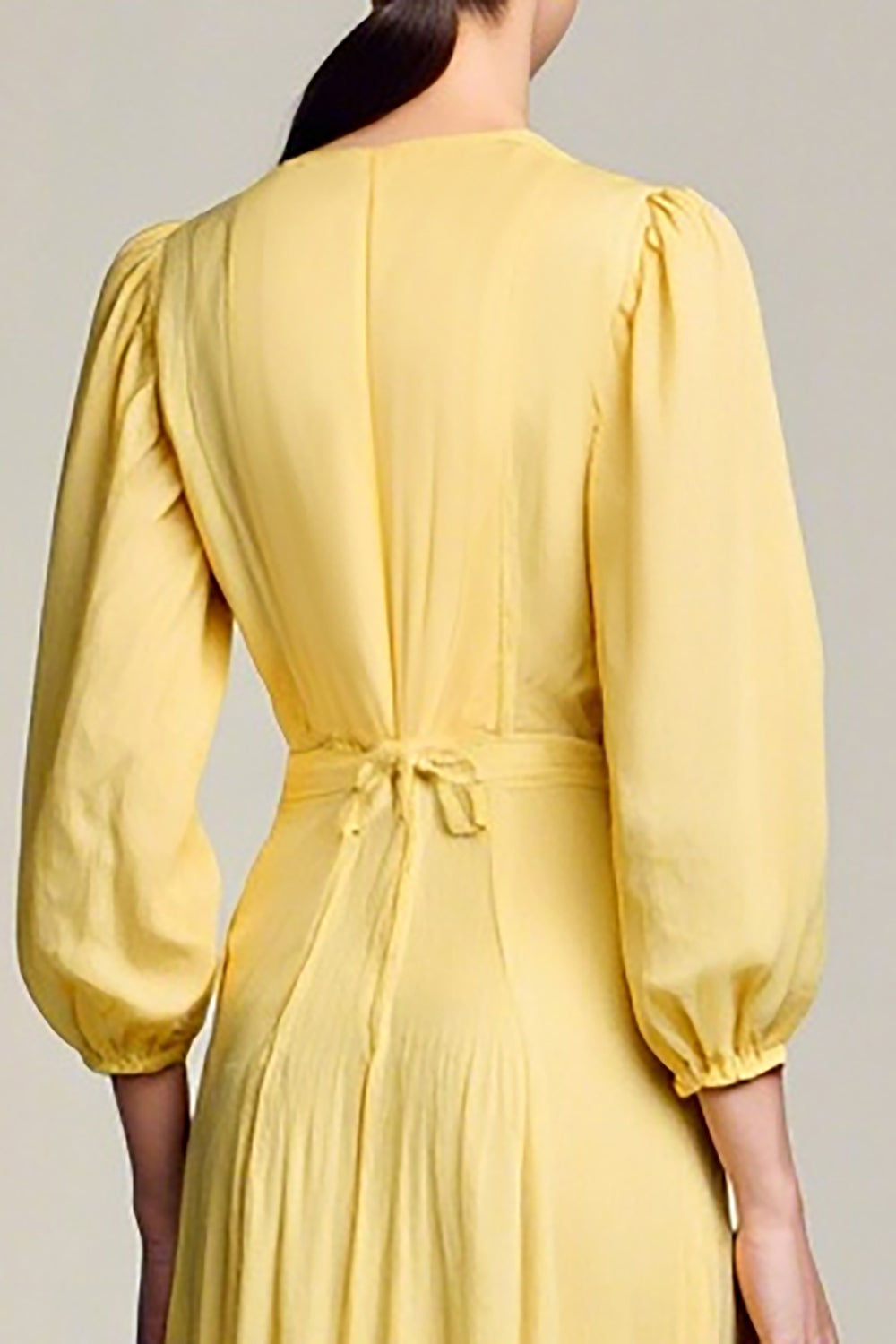 A Line Yellow V Neck Long Wedding Guest Dress