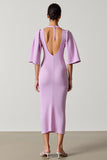 Light Purple Sheath Ruffle Sleeve Wedding Guest Dress With Slit