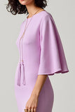 Light Purple Sheath Ruffle Sleeve Wedding Guest Dress With Slit