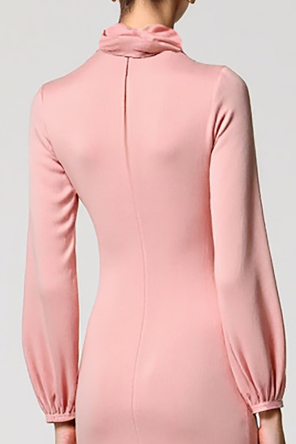 Long Sleeve Cowl Neck A Line Pink Wedding Guest Dress