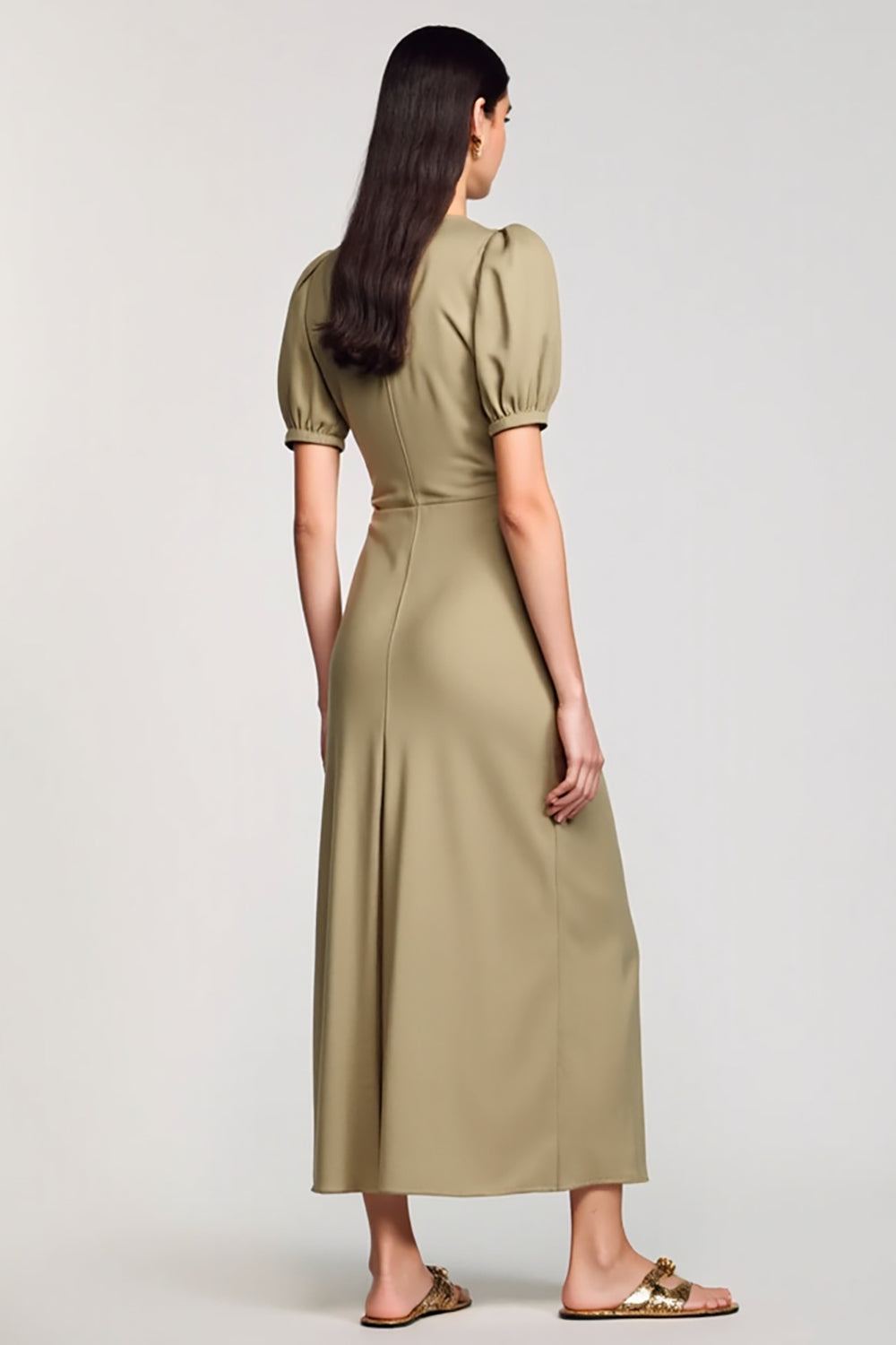 Cowl Neck Sheath Long Olive Wedding Guest Dress