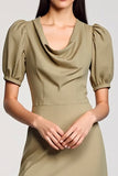 Cowl Neck Sheath Long Olive Wedding Guest Dress