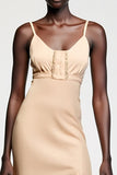 A Line Apricot Spaghetti Straps Wedding Guest Dress With Slit