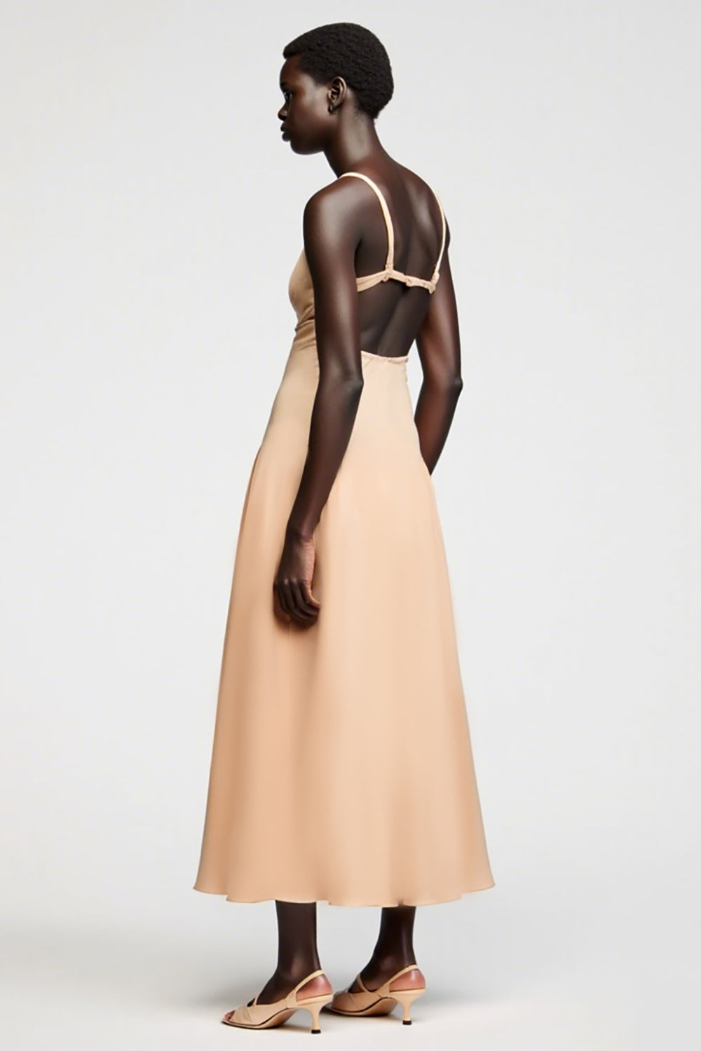 A Line Apricot Spaghetti Straps Wedding Guest Dress With Slit