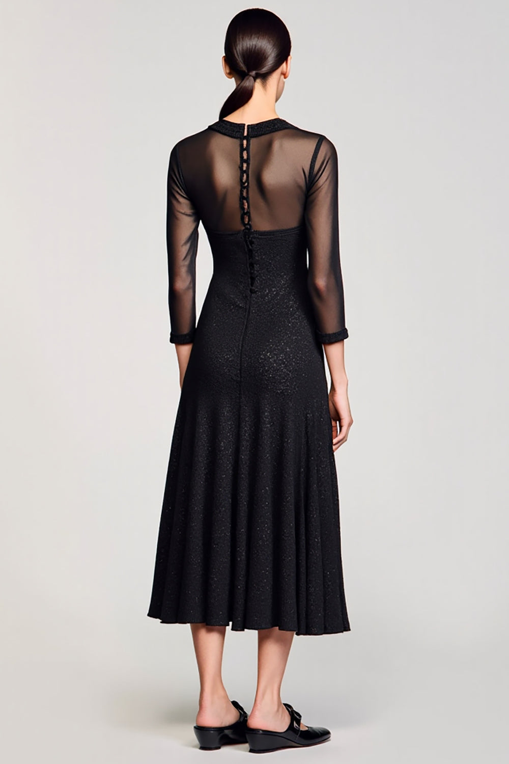 Black A Line Lapel Midi Wedding Guest Dress