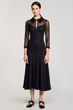 Black A Line Lapel Midi Wedding Guest Dress
