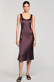 Brown Square Neck Sheath Midi Wedding Guest Dress
