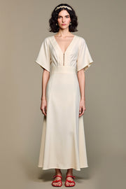 A Line V Neck Long White Wedding Guest Dress