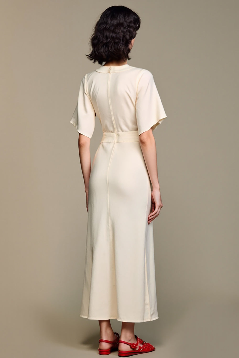 A Line V Neck Long White Wedding Guest Dress