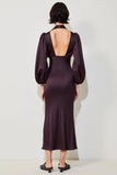 Dark Red Sheath Midi Wedding Guest Dress with Long Sleeves