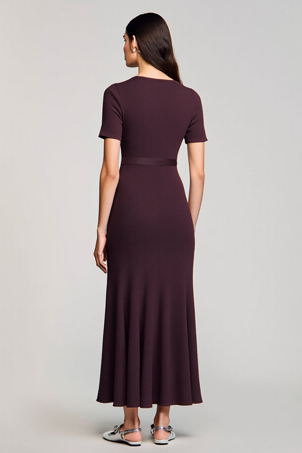 A Line Dark Red Long Wedding Guest Dress With Belt