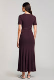 A Line Dark Red Long Wedding Guest Dress With Belt