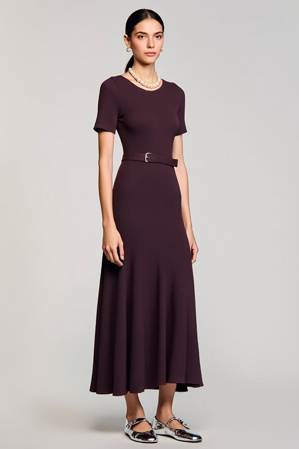 A Line Dark Red Long Wedding Guest Dress With Belt