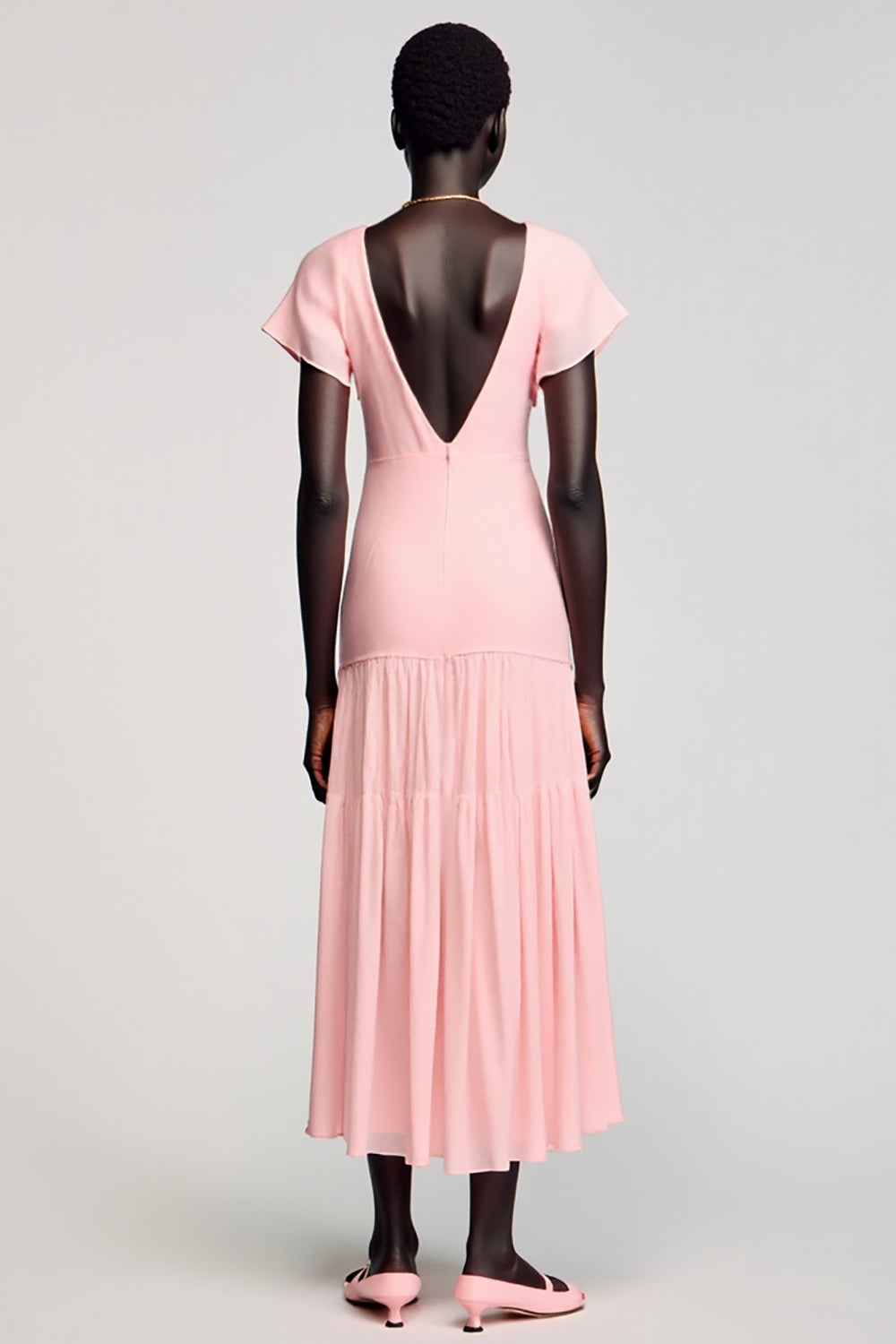 A Line Pink Midi Wedding Guest Dress With Bow