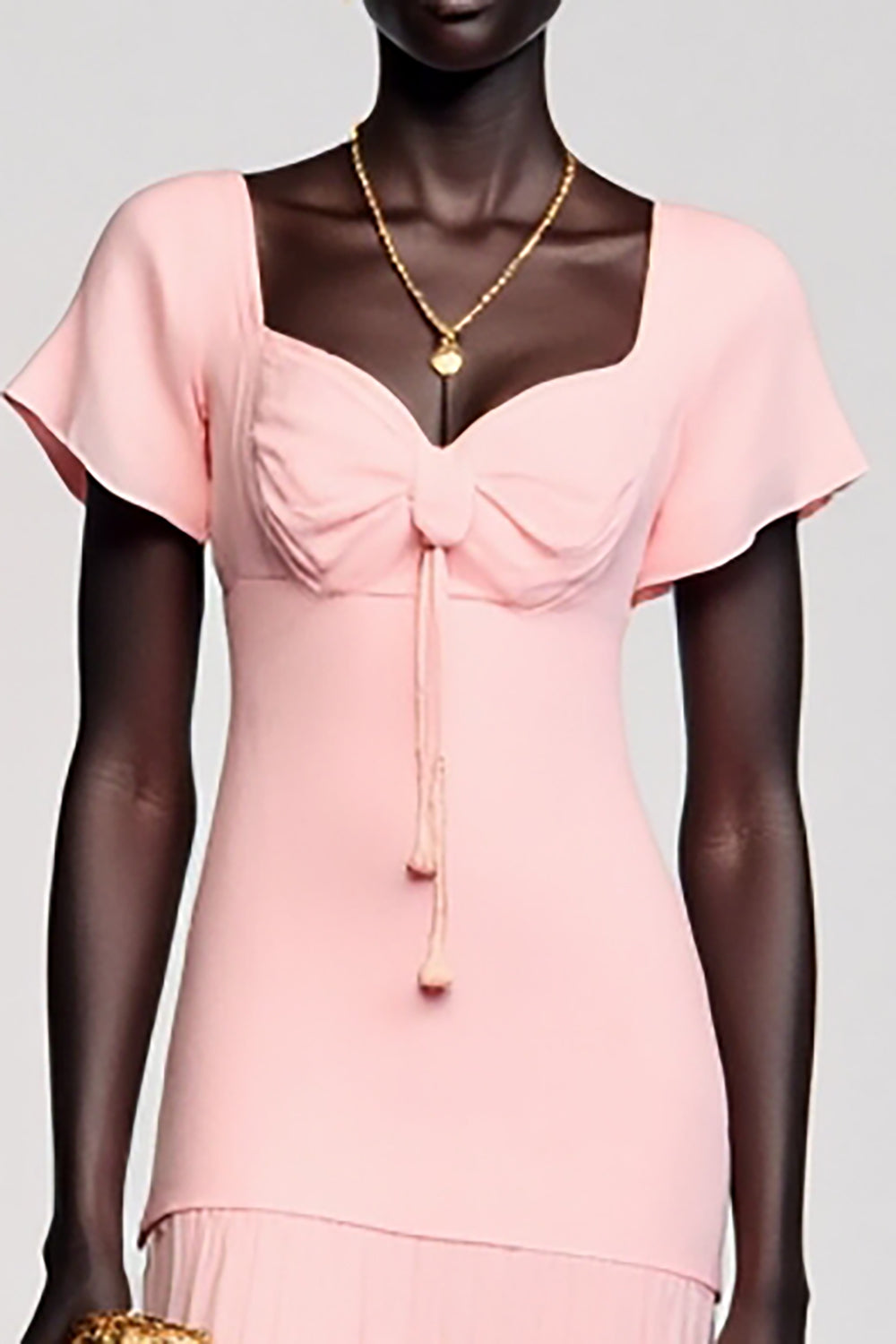 A Line Pink Midi Wedding Guest Dress With Bow