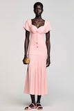 A Line Pink Midi Wedding Guest Dress With Bow