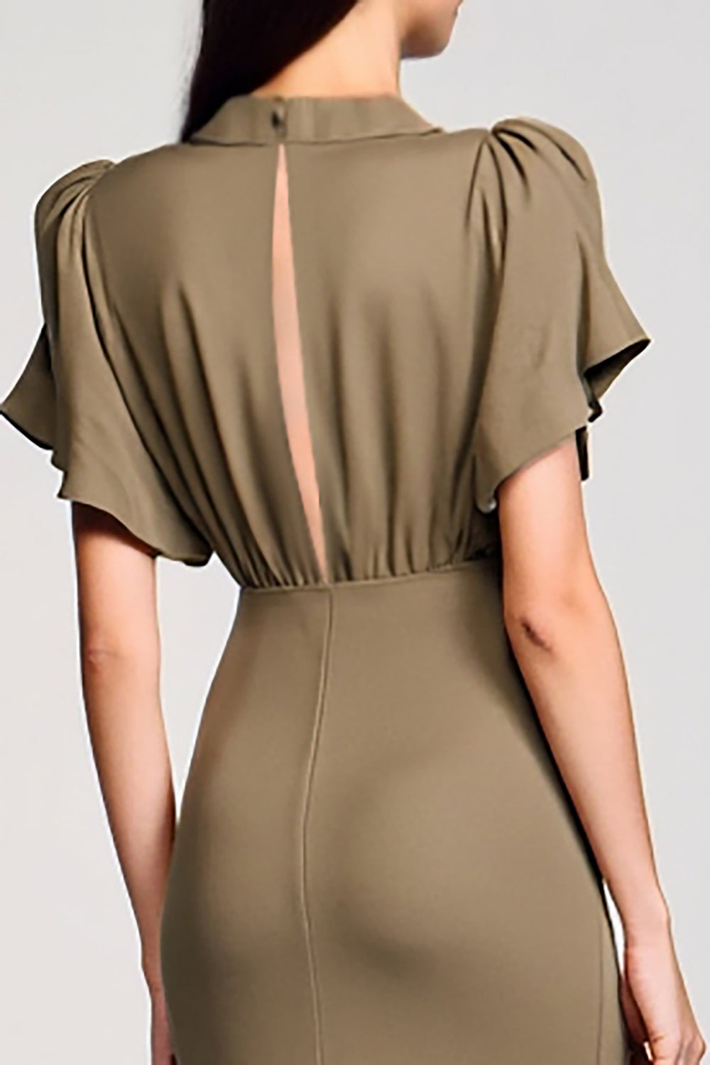 Olive Sheath V Neck Midi Wedding Guest Dress With Sequins