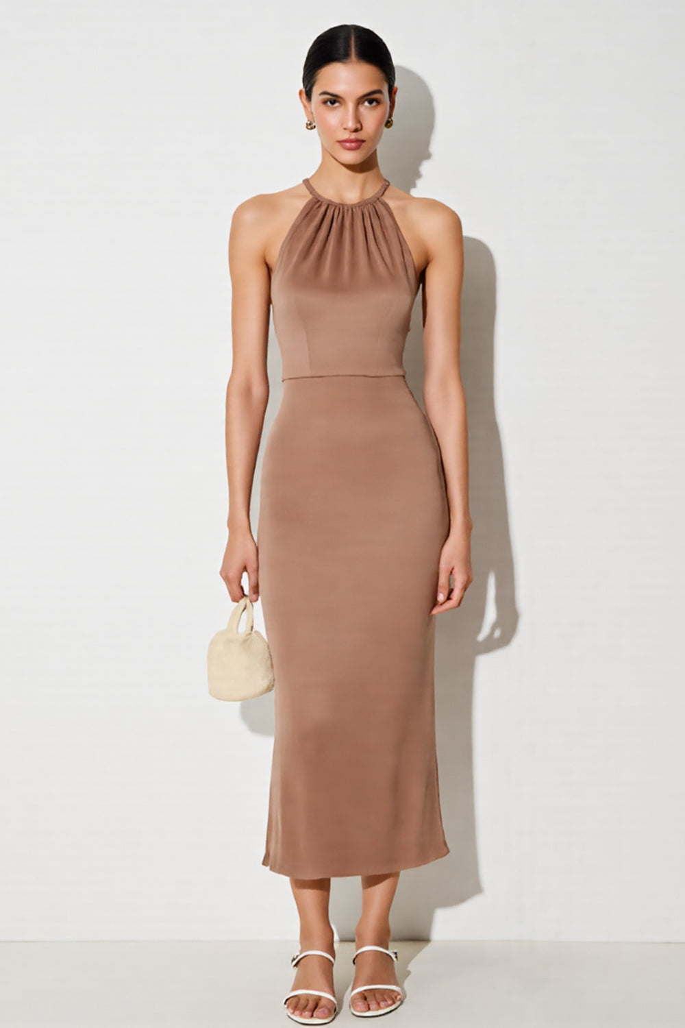 Desert Rose Halter Sheath Long Wedding Guest Dress