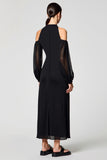 Black Cold Shoulder A Line Long Wedding Guest Dress