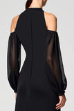Black Cold Shoulder A Line Long Wedding Guest Dress