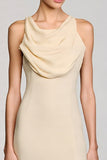 Cowl Neck Sheath Apricot Midi Wedding Guest Dress With Slit
