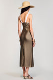 Olive Sheath Round Neck Midi Wedding Guest Dress