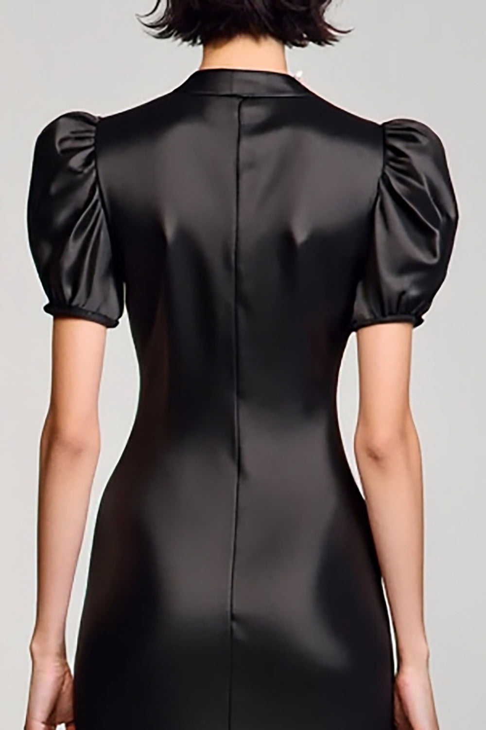 A Line Black Puff Sleeve Long Wedding Guest Dress