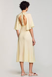 A Line Apricot Keyhole Midi Wedding Guest Dress