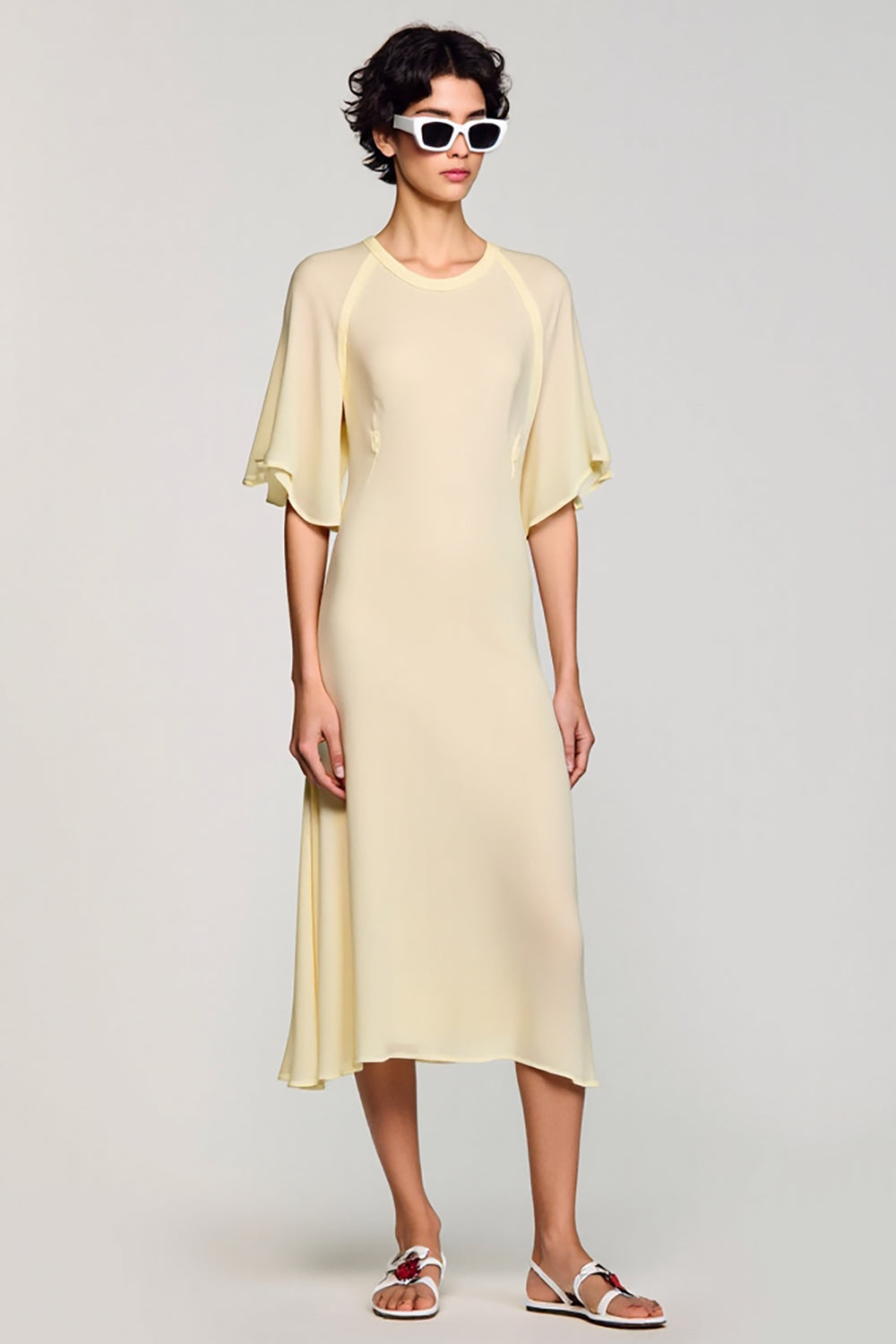 A Line Apricot Keyhole Midi Wedding Guest Dress