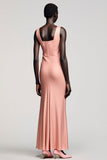 Cold Shoulder Mermaid Pink Wedding Guest Dress With Bow