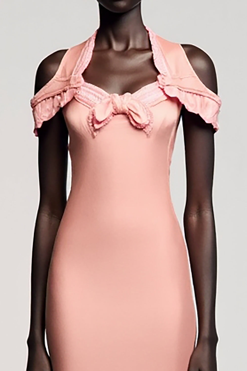 Cold Shoulder Mermaid Pink Wedding Guest Dress With Bow