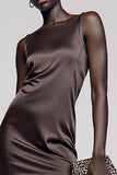 Coffee Sheath Round Neck Mini Wedding Guest Dress