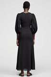 Black A Line 3/4 Sleeve Long Wedding Guest Dress With Tassel
