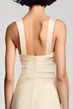 Apricot A Line Round Neck Midi Wedding Guest Dress