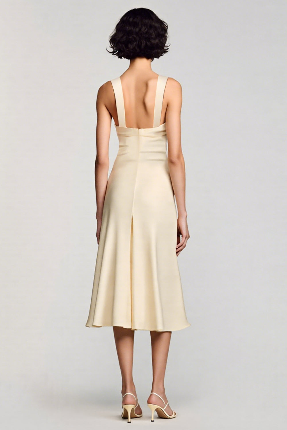 Apricot A Line Round Neck Midi Wedding Guest Dress