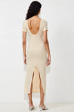 Simple Apricot Sheath Midi Wedding Guest Dress With Slit