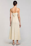A Line Apricot Spaghetti Straps Long Wedding Guest Dress