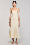 A Line Apricot Spaghetti Straps Long Wedding Guest Dress
