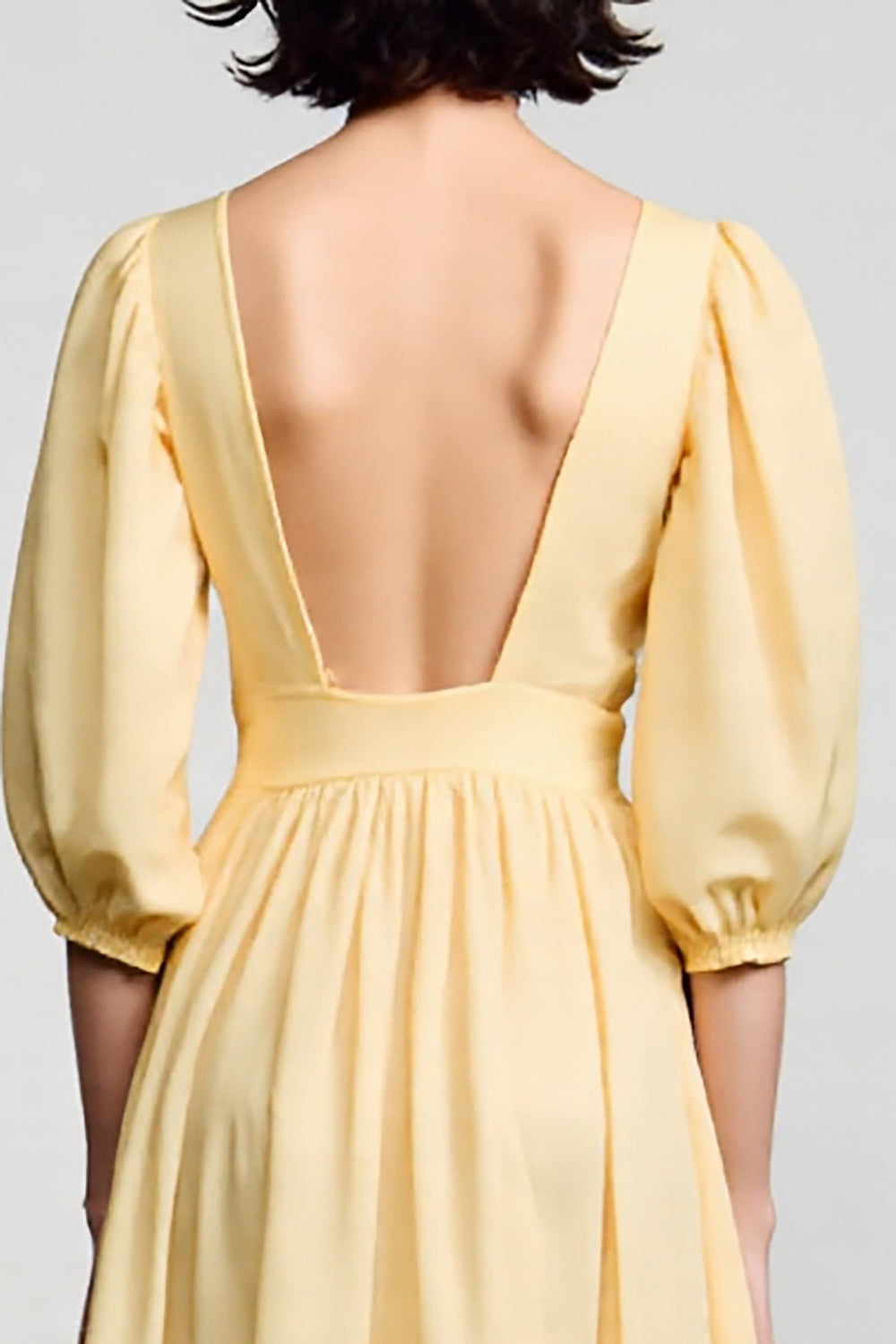Yellow Square Neck A Line Midi Wedding Guest Dress