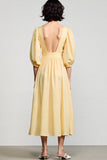 Yellow Square Neck A Line Midi Wedding Guest Dress