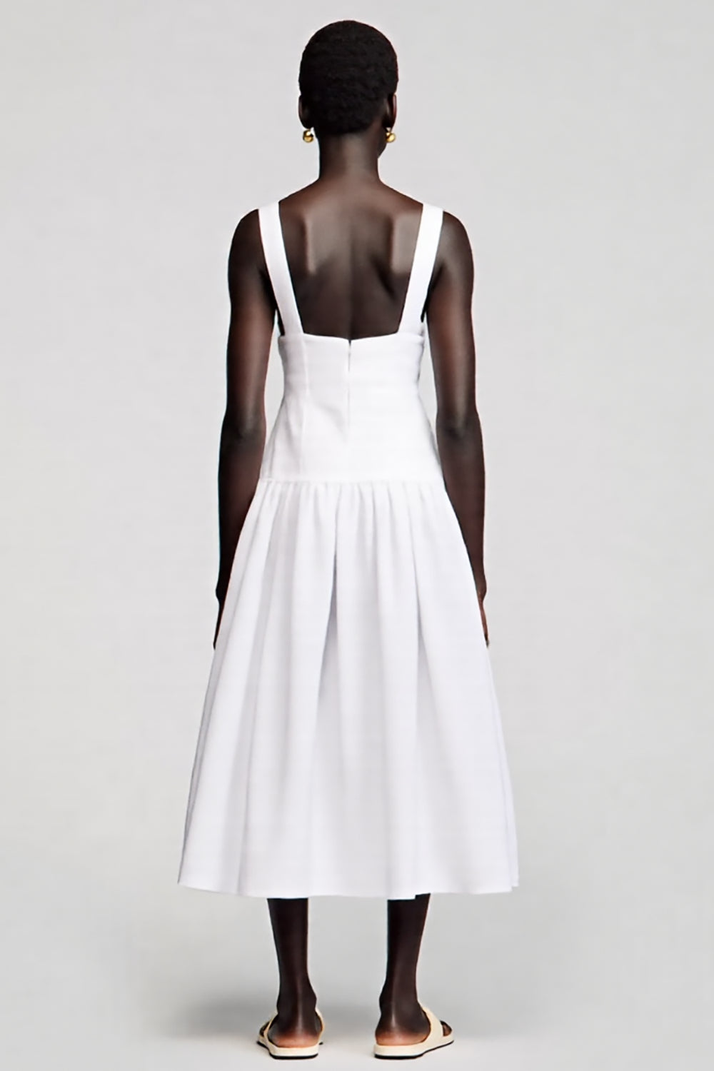 A Line V Neck Midi White Wedding Guest Dress
