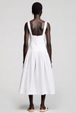 A Line V Neck Midi White Wedding Guest Dress