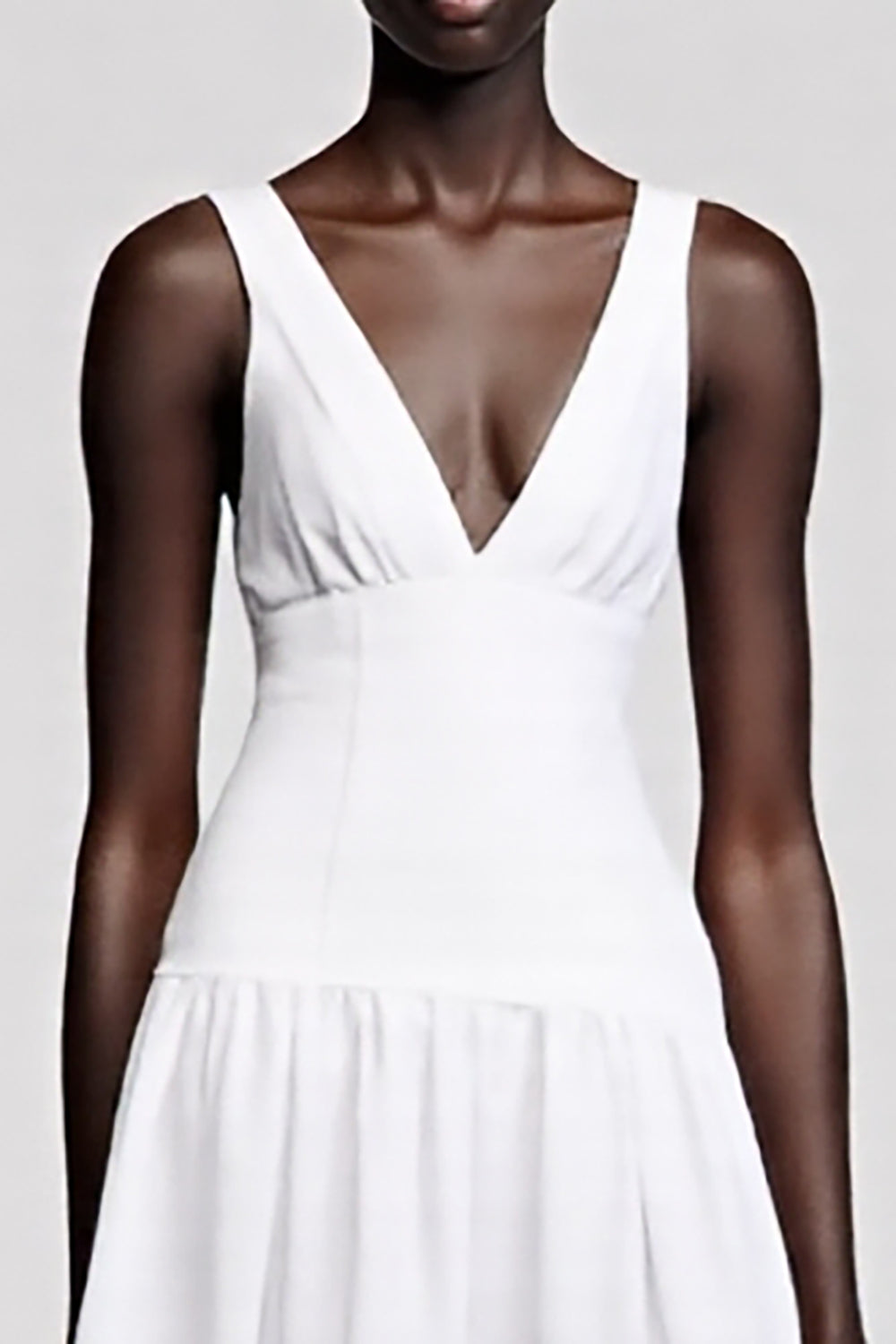 A Line V Neck Midi White Wedding Guest Dress